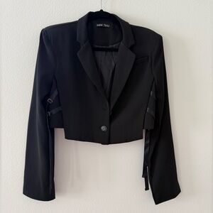 SHEIN Black Cropped Blazer with Strap Detail